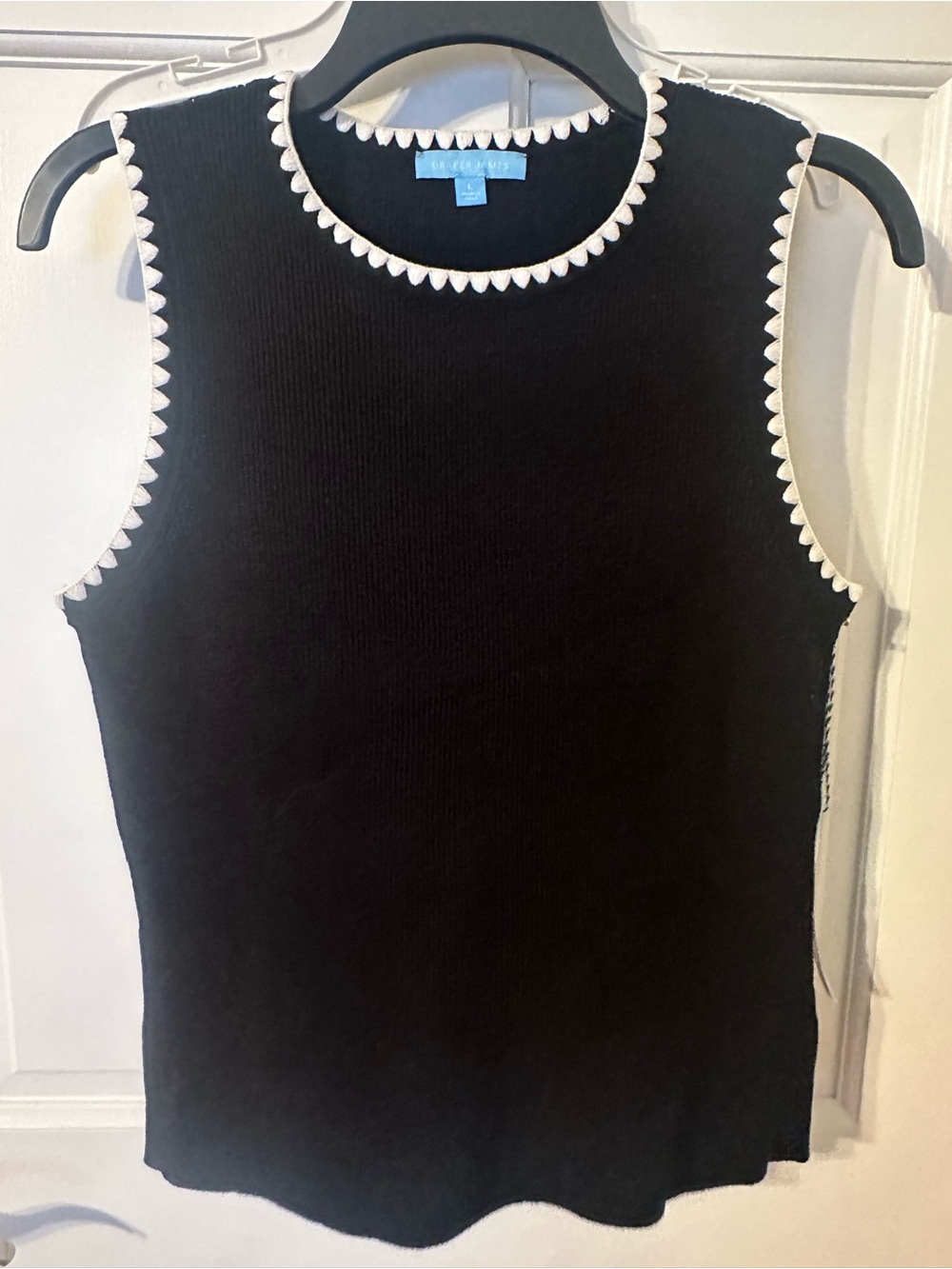 Draper James Black Sleeveless Knit Tank with White Scalloped Trim
